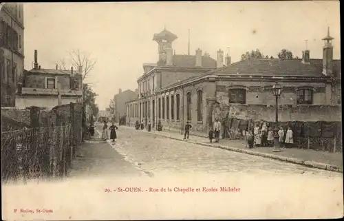 Ak Saint Ouen Seine Saint Denis, Rue de la Chapelle et Écoles Michelet