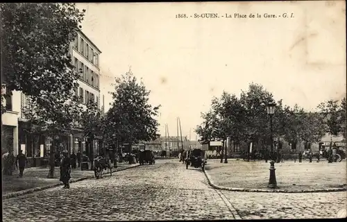 Ak Saint Ouen Seine Saint Denis, Place de la Gare