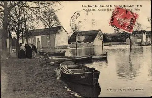 Ak Corbeil Essonne, Inondations de Janvier 1910, Garage