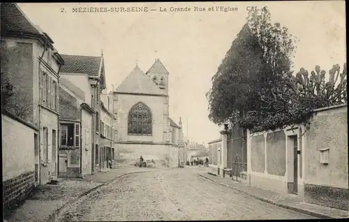 Ak Mézières-sur-Seine Yvelines, Grande Rue l´Église