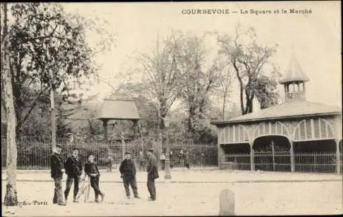 Ak Courbevoie Hauts de Seine, Le Square et le Marché