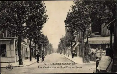 Ak La Garenne Colombes Hauts de Seine, Rue Voltaire, depuis le Rond-Point du Centre