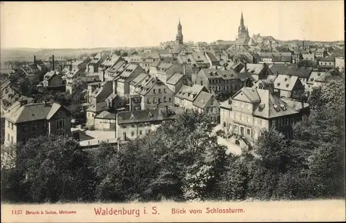 Ak Waldenburg in Sachsen, Blick vom Schlossturm auf den Ort
