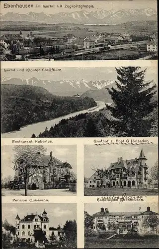 Ak Ebenhausen im Isartal Schäftlarn in Oberbayern, Kloster, Gasthof zur Post, Holzader, Hubertus