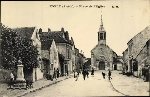 Ak Esbly Seine et Marne, Place de l´Église