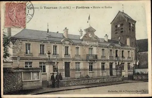 Ak Tournan-en-Brie Seine et Marne, Favières, Mairie en Écoles