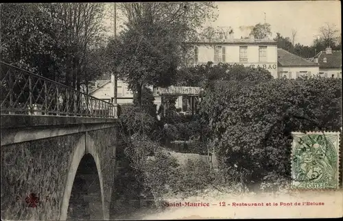 Ak Saint Maurice Val-de-Marne, Restaurant et Pont de l´Écluse