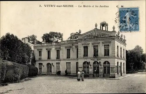 Ak Vitry sur Seine Val de Marne, Mairie et les Jardins