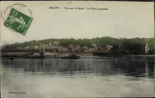 Ak Ablon Val de Marne, Pont Suspendu sur la Seine