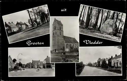 Ak Vledder Drenthe, Gedenksteen, Ortspartie