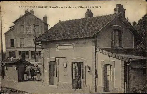 Ak Orgerus Behoust Yvelines, La Gare et l´Hôtel de la Gare