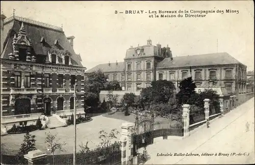 Ak Bruay-la-Buissière Pas de Calais, Les Bureaux de la Compagnie des Mines et la Maison du Directeur