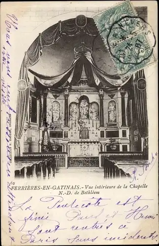 Ak Ferrières en Gâtinais Loiret, Vue Intérieure de la Chapelle