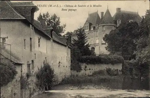 Ak Féneu Maine et Loire, Château de Sautrée et le Moulin