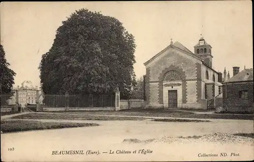 Ak Beaumesnil Eure, Le Château et l´Église