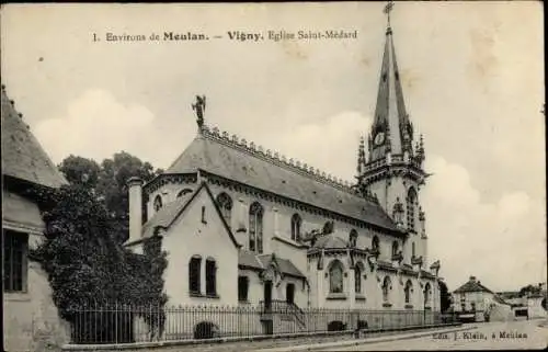 Ak Vigny Val d’Oise, Église Saint Médard