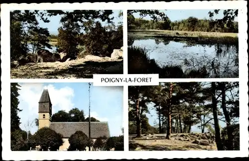 Ak Poigny la Forêt Yvelines, Le Point de Vue d'Angennes, L'Eglise, La Butte des Nefliers