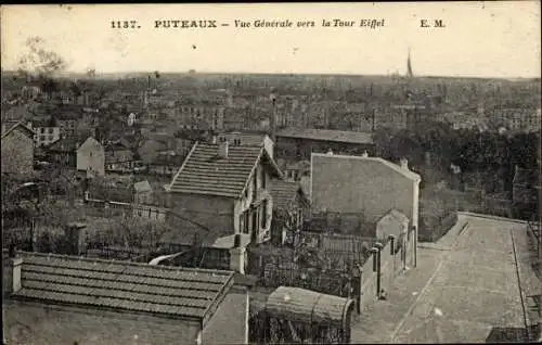 Ak Puteaux Hauts de Seine, Vue generale vers la Tour Eiffel