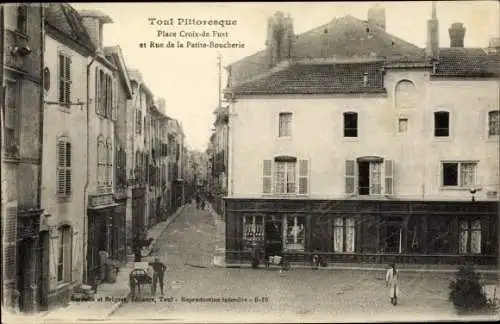 Ak Toul Allier, Place Croix de Fust et Rue de la Petite Boucherie