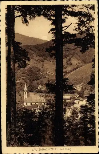 Ak Lautenbach-Zell Elsass Haut Rhin, Durchblick, Kirche, Ort, Hotel Fischer