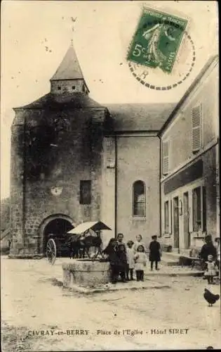 Ak Civray en Berry Aisne, Place de l'Eglise, Hotel Siret