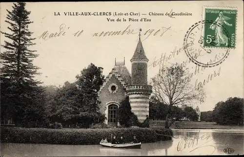 Ak La Ville aux Clercs Loir et Cher, Château de Gaudinière, Vue de la Pièce d'Eau