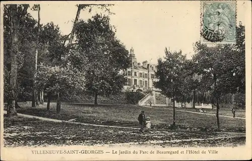 Ak Villeneuve Saint Georges Val de Marne, Jardin du POarc de Beauregard et Hôtel de Ville