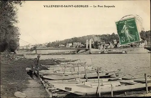 Ak Villeneuve Saint Georges Val de Marne, Le Pont Suspendu