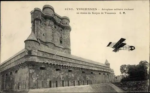 Ak Vincennes Val de Marne, Donjon et Aéroplane Militaire, Biplan