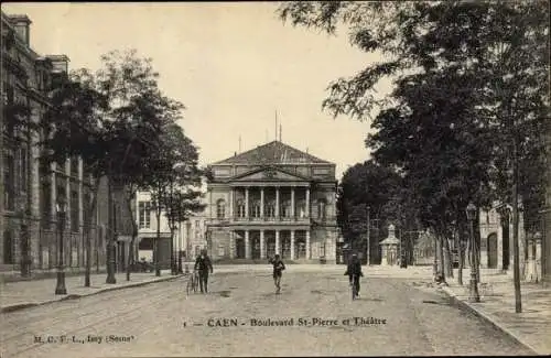 Ak Caen Calvados, Boulevard Saint Pierre et Théâtre