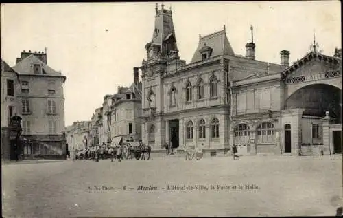 Ak Meulan Yvelines, L'Hotel de Ville, la Poste et la Halle