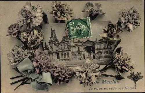 Ak Meulan Yvelines, La Mairie et la Halle, Blumen