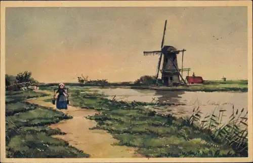 Ak Niederländische Windmühle, Wasserträgerin