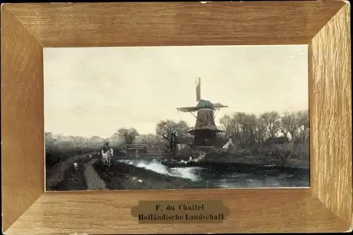 Passepartout Ak Holländische Landschaft mit Windmühle