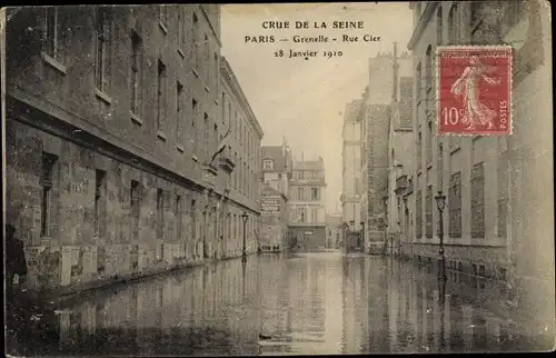 Ak Paris VII, Crue de la Seine, Janvier 1910, Rue Cler