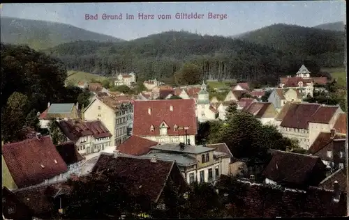Ak Bad Grund im Harz, Kurbad, Ort vom Gittelder Berge gesehen