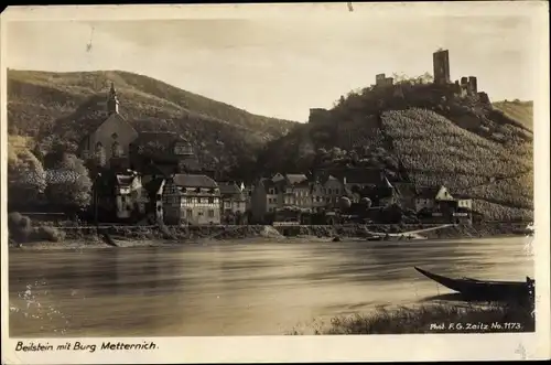 Ak Beilstein an der Mosel, Burg Metternich, Partie an der Mosel