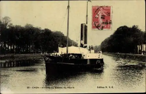 Ak Caen Calvados, Arrivée du Bâteau du Hâvre