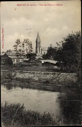 Ak Bray-Lu Val d'Oise, Vue sur l´Epte et l´Église