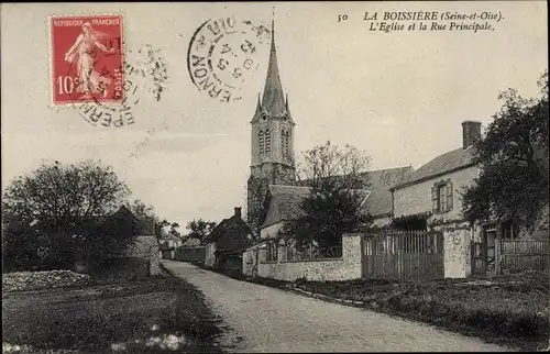 Ak La Boissiere Yvelines, L'Eglise et la Rue Principale