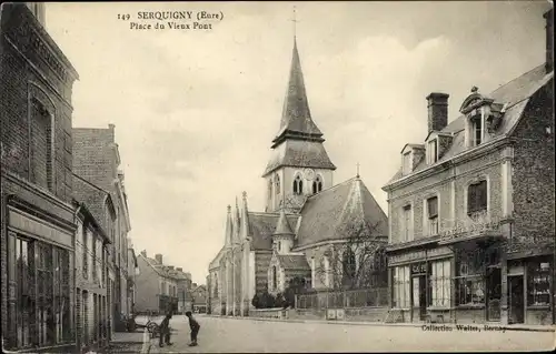 Ak Serquigny Eure, Place du Vieux Pont