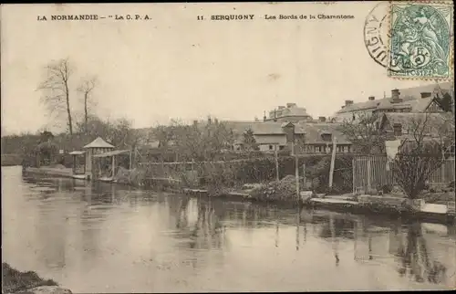 Ak Serquigny Eure, Bords de la Charentonne