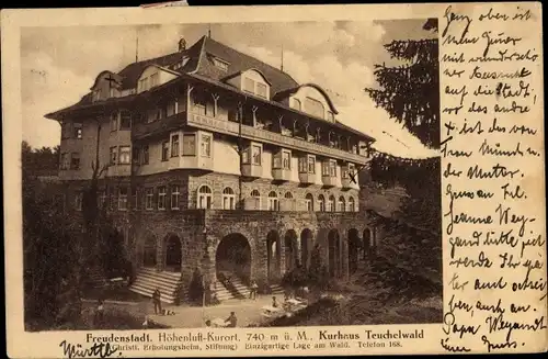 Ak Freudenstadt im Nordschwarzwald, Kurhaus Teuchelwald