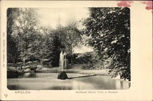 Ak Apolda in Thüringen, Schötener Grund, Teich, Fontäne