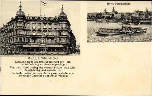 Ak Mainz am Rhein, Central Hotel, Salondampfer