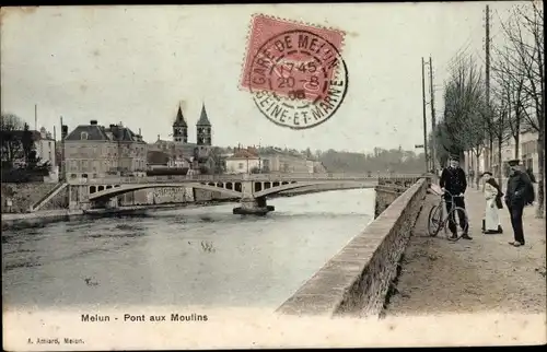 Ak Melun Seine et Marne, Pont aux Moulins
