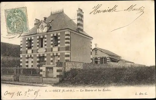 Ak Oncy Essonne, Mairie et les Écoles