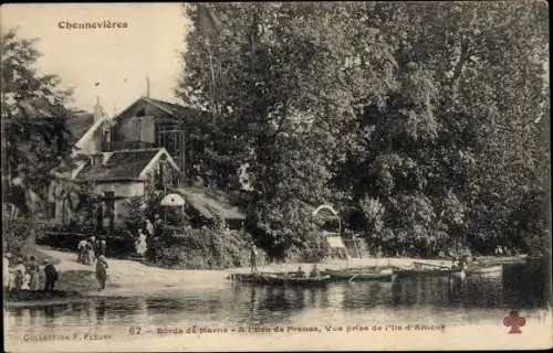 Ak Chennevières Val de Marne, Bords de Marne, A l´Eau de France, Vue prise depuis l´île d´Amour