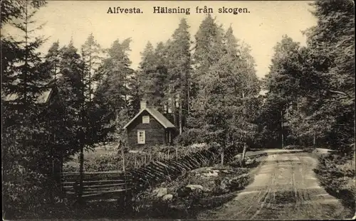 Ak Alfvesta Schweden, Hälsning fran skogen