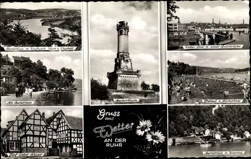 Ak Wetter an der Ruhr, Harkortturm, Brücke, Freibad, Giebelhäuser, Harkortsee
